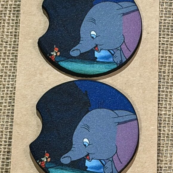 Flying Elephant with friendly Mouse - Sublimation Car Coasters - Picture 1 of 3